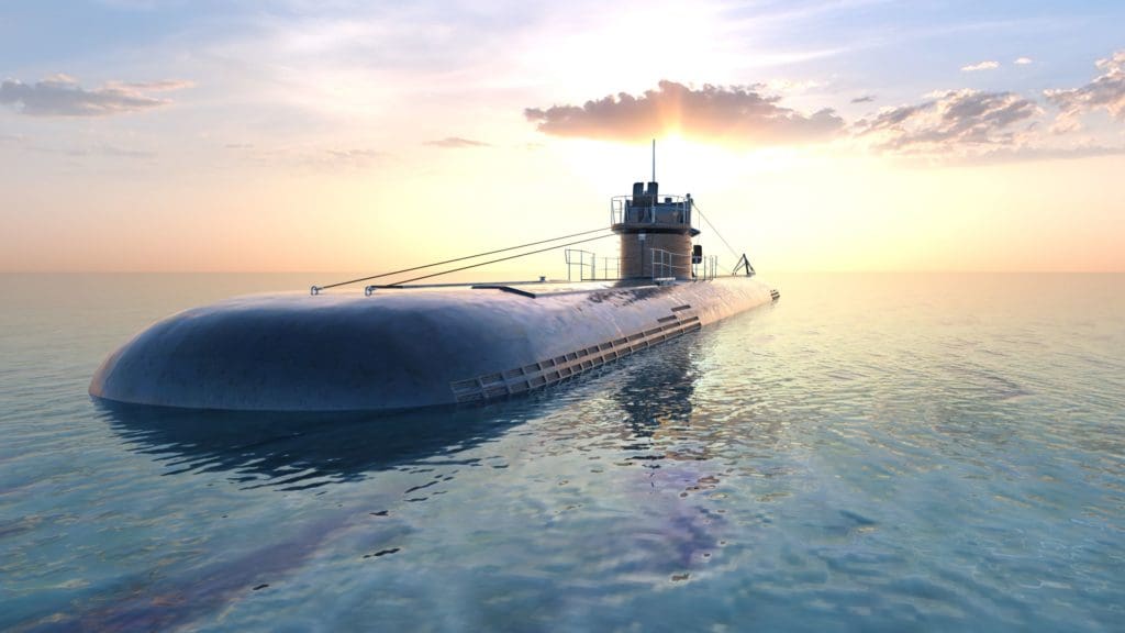 Submarine floats in the ocean