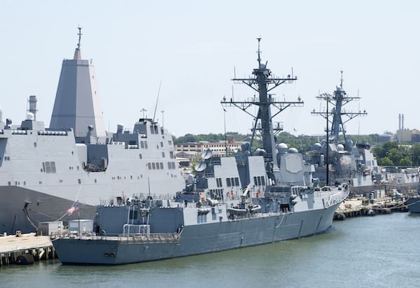 A US Navy ship, representing the need for future state architecture in military and marine settings