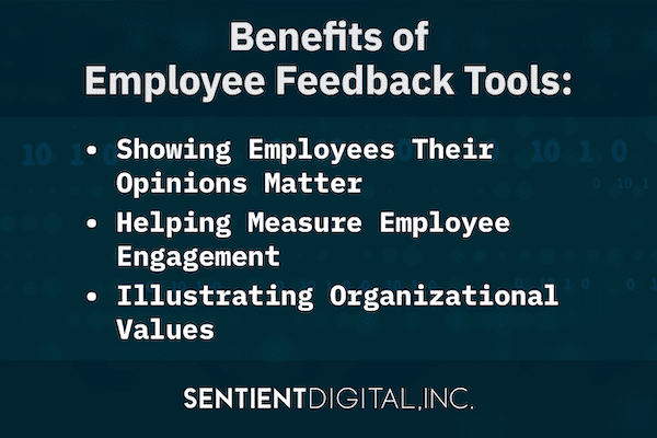 Sentient Digital Graphic listing the Benefits of Employee Feedback Tools